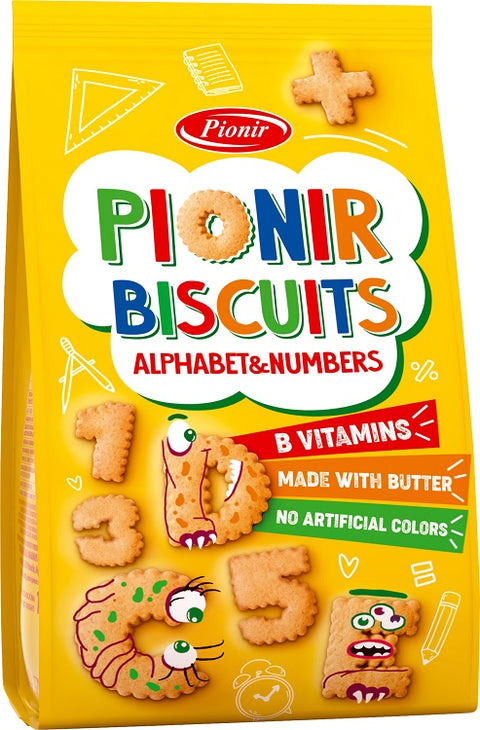 PIONIR koekjes Alphabet en nummers 100g