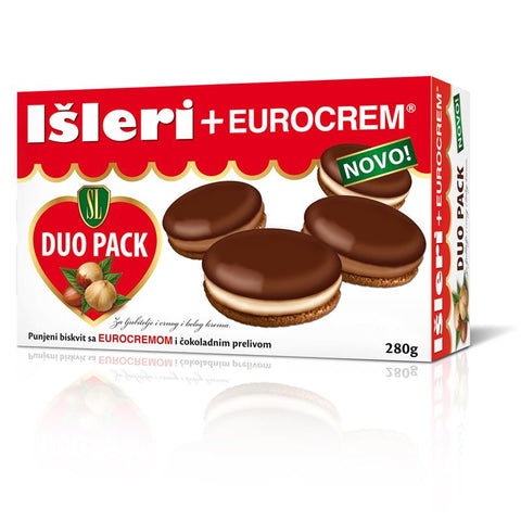 Isleri biscuit met eurocrem vulling en een chocolade laagje duo pack 250g